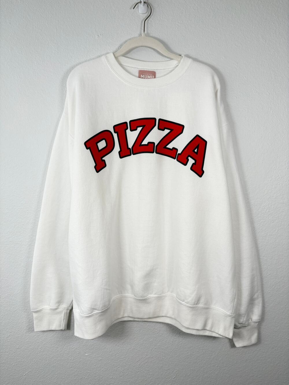 Women's Show Me Your Mumu Oversized White Pizza Stanley Crewneck Sweatshirt